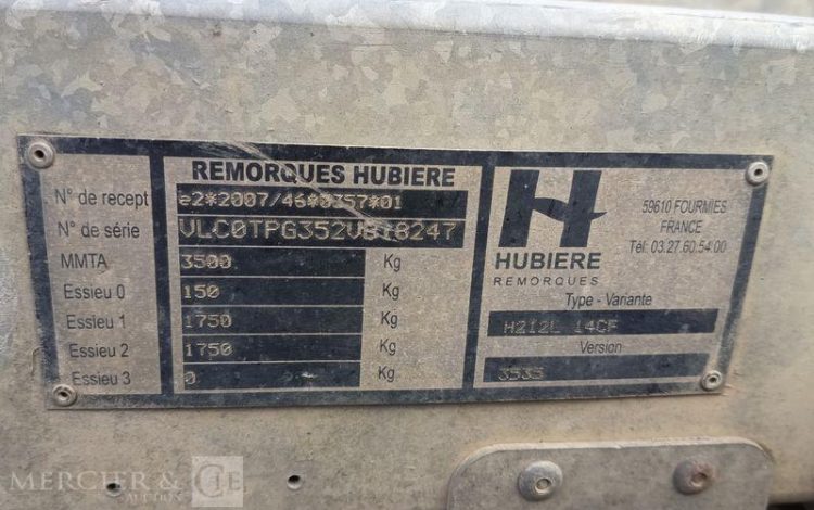 HUBIERE REMORQUE PORTE ENGIN 2 ESSIEUX – PTAC : 3,5 TONNES – ANNEE 2018  ET-424-ZB