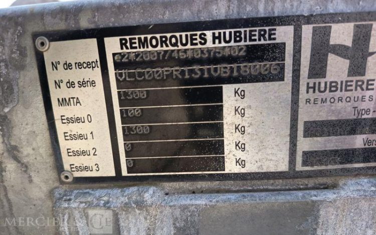 HUBIERE REMORQUE PORTE ROULEAU 1 ESSIEU – PTAC : 1,3 TONNE  ET-474-GS