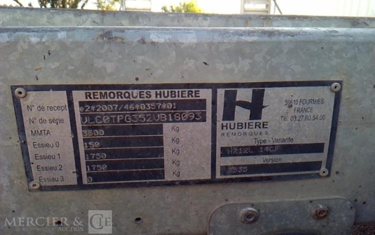 HUBIERE REMORQUE PORTE ENGIN 2T8  ET-599-KL