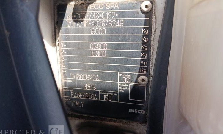IVECO EURO CARGO 160-210 EN DESIGNATION – GAZ – 161059 KMS BLANC ET-704-WB