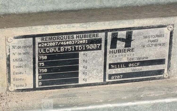 HUBIERE REMORQUE BAGAGERE 750KG  FD-813-NC