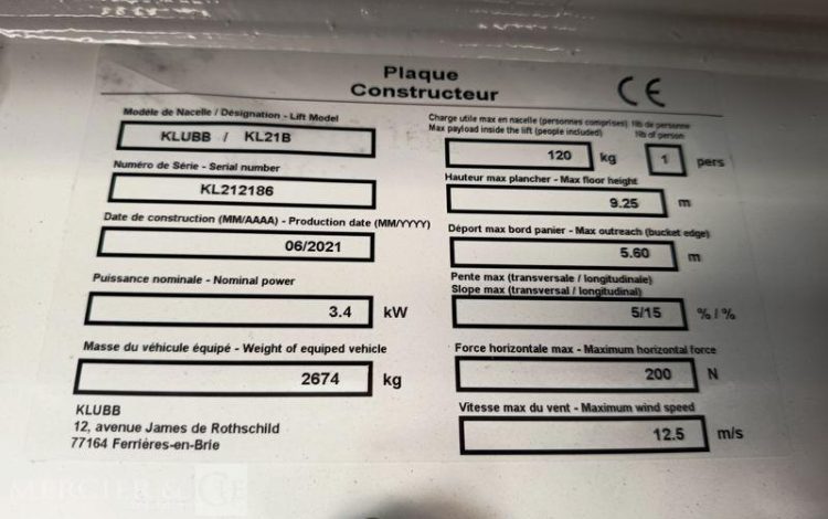 RENAULT TRAFIC 2.0 dCi 16V AVEC NACELLE KLUBB KL21B – DIESEL – 642 HEURES – ANNEE 2021 BLANC GA-092-DJ