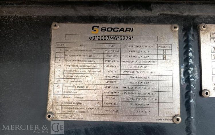 SOCARI SEMI REORQUE BENNE CEREALIERE BASCULANTE 3 ESSIEUX – PTAC 38 TONNES – ANNEE 2024  GX-212-LH