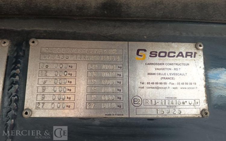 SOCARI SEMI REORQUE BENNE CEREALIERE BASCULANTE 3 ESSIEUX – PTAC 38 TONNES – ANNEE 2024  GX-212-LH