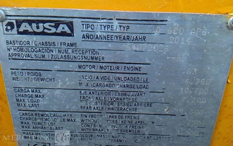 AUSA DUMPER ARTICULE GYRABENNE D600APG – 6T – 3356H – AN2014  GYR010032