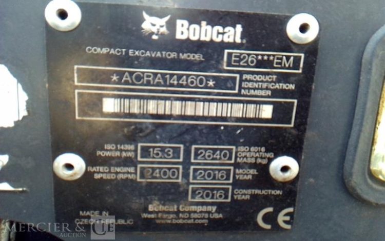 BOBCAT MINI PELLE E26***EM – 3 GODETS – 2T6 – 3428H – AN2016  PEL010417