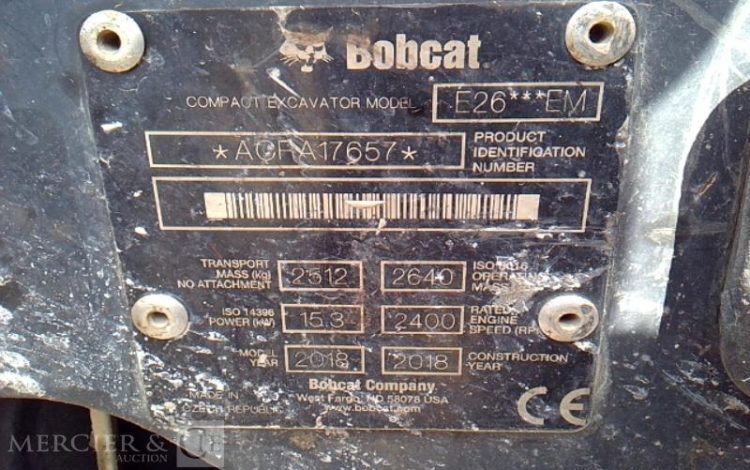 BOBCAT MINI-PELLE E26 – 3 GODETS – 2T6 – 3384H – AN2018  PEL010551