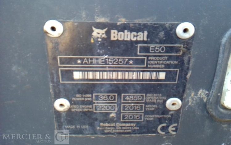 BOBCAT MINI-PELLE E50- 1 GODET – 5T – 3948H – AN2016  PEL010644