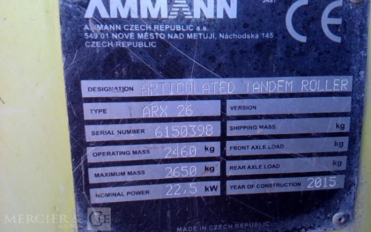 AMMANN ROULEAU COMPACTEUR VIBRANT DOUBLE BILLES ARX26 – 796H – AN2015  ROU748503
