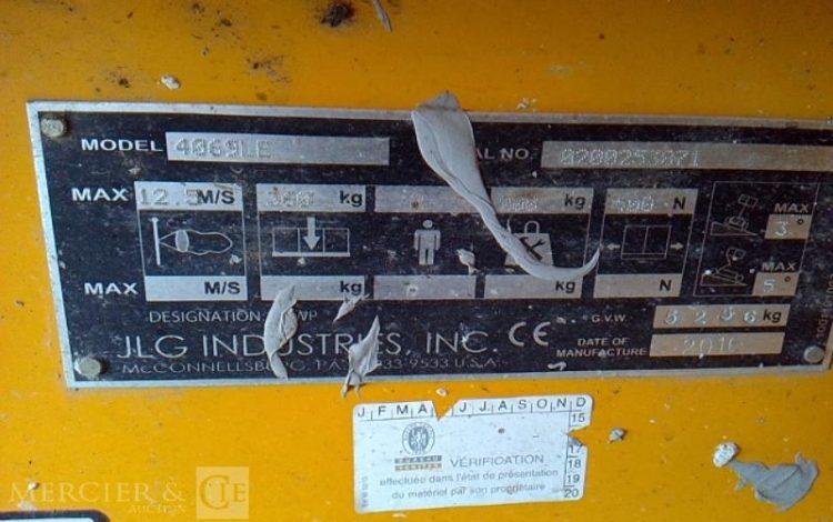 JLG NACELLE PLATEFORME CISEAUX 4069 LE – 14M – 373H – AN2016  SCI010090