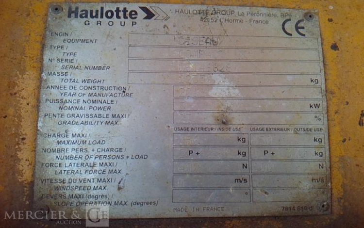 HAULOTTE NACELLE PLATEFORME CISEAUX COMPACT 10 – 10M – 624H – AN2012  SCI210169
