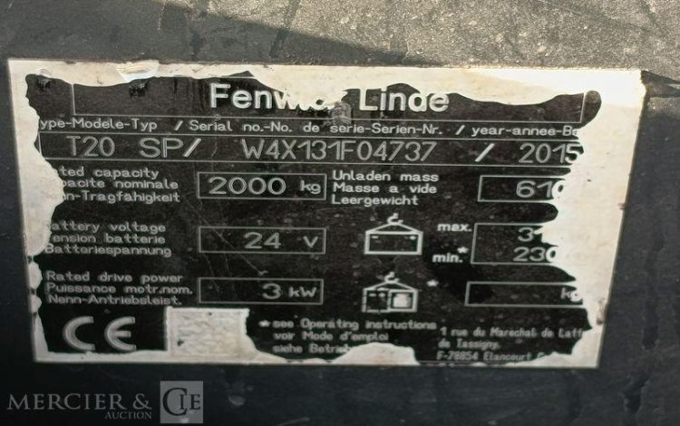 FENWICK TRANSPALETTE A CONDUCTEUR AUTOPORTE T20 SP – 2 TONNES – ELECTRIQUE – ANNEE 2015  4737