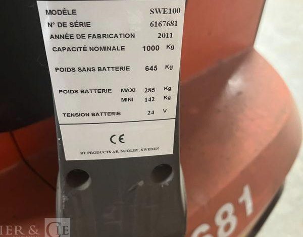 BT GERBEUR SWE100 – CAP 1T – AN 2011 – 1792 HEURES ROUGE 6.167.681