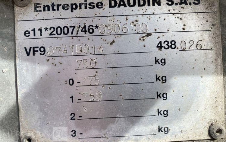 DAUDIN REMORQUE CITERNE 500 LITRES – 1 ESSIEU – PTAC 750KG BLANC DH-380-ZQ