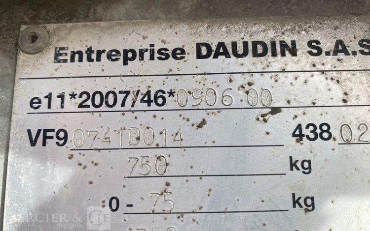 DAUDIN REMORQUE CITERNE 500 LITRES – 1 ESSIEU – PTAC 750KG BLANC DH-380-ZQ