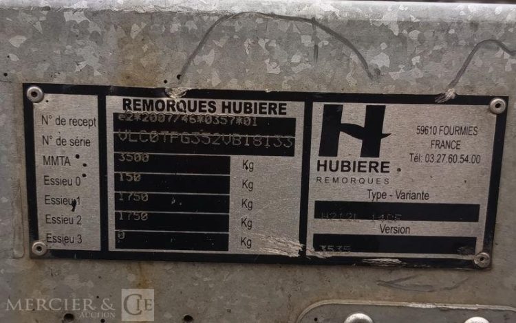 HUBIERE REMORQUE PORTE ENGIN 3T7 BLANC EV-738-LW