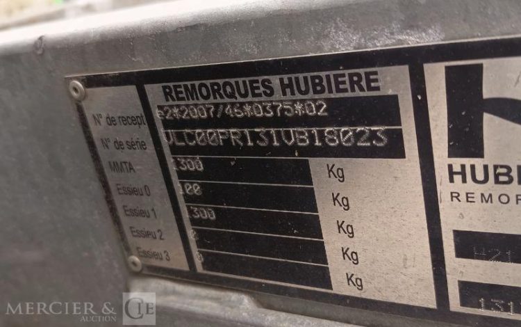 HUBIERE REMORQUE PORTE ROULEAU 1 ESSIEU – PTAC : 1,3 TONNE – ANNE 2018 BLANC EV-944-CY