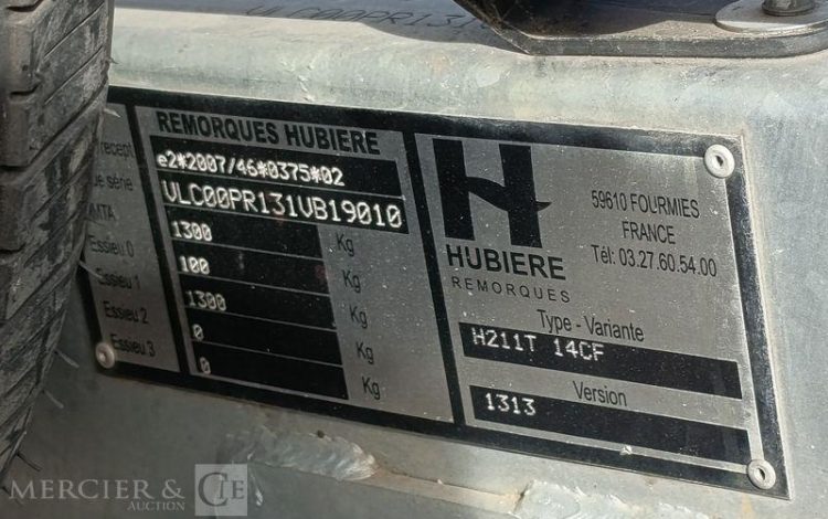 HUBIERE REMORQUE PORTE ROULEAU 1 ESSEIU – PTAC : 1,3 TONNE – ANNEE 2019 BLANC FD-919-JB