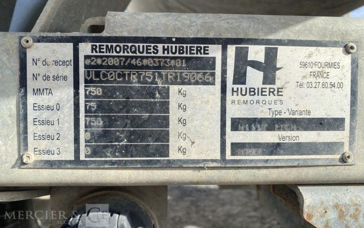 HUBIERE REMORQUE H111T 11CN – CITERNE 500 LITRES – 1 ESSIEU – PTAC 750KG BLANC FD-969-XP