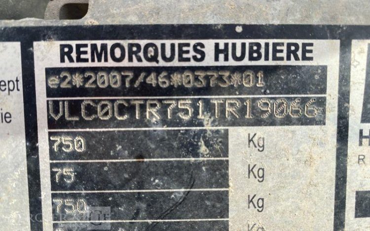 HUBIERE REMORQUE H111T 11CN – CITERNE 500 LITRES – 1 ESSIEU – PTAC 750KG BLANC FD-969-XP