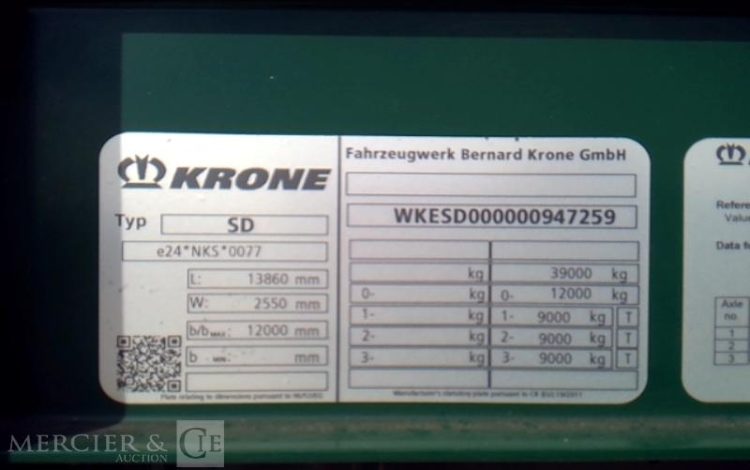 KRONE SEMI REMORQUE BACHE 3 ESSIEUX PTAC 38T  FV-963-PG