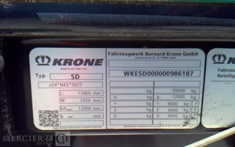 KRONE SEMI REMORQUE BACHE – 3 ESSIEUX – PTAC 38T  GA-119-ZP