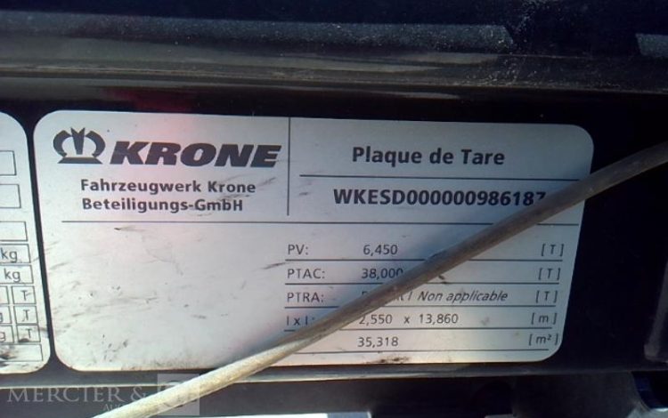 KRONE SEMI REMORQUE BACHE – 3 ESSIEUX – PTAC 38T  GA-119-ZP