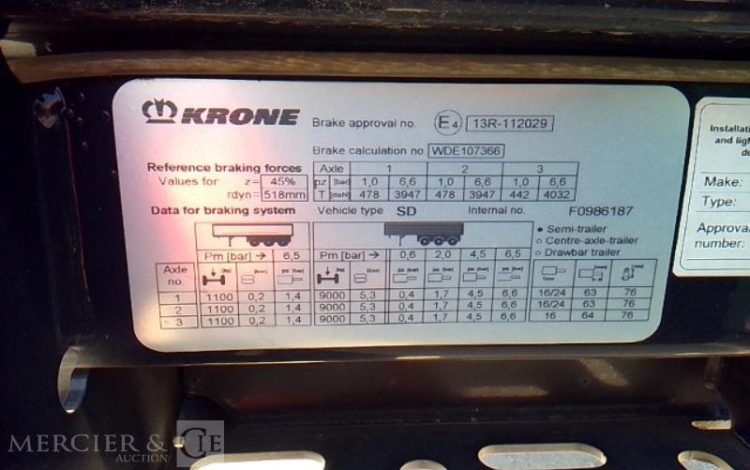 KRONE SEMI REMORQUE BACHE – 3 ESSIEUX – PTAC 38T  GA-119-ZP