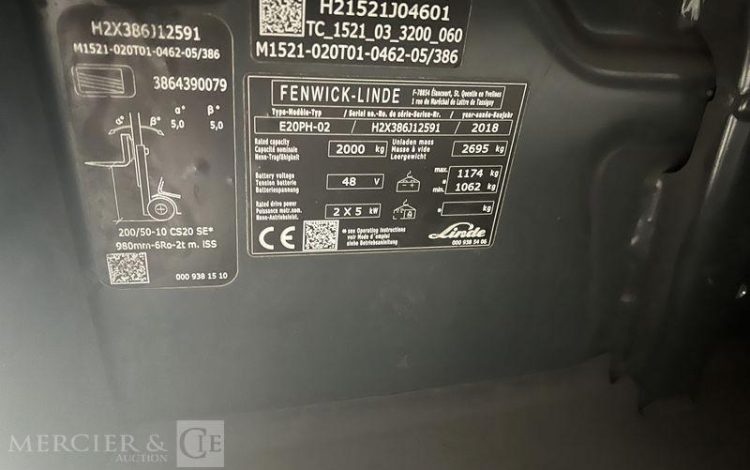 FENWICK CHARIOT ELEVATEUR E20PH-02 – AN 2018 – 5048 HEURES ROUGE J12591